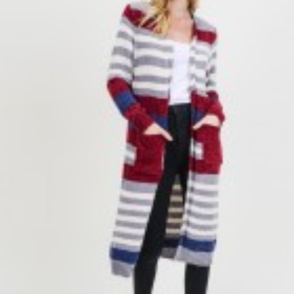 Women's Velvet Yarn Stripe Open Long Sweater